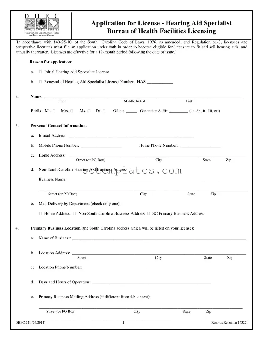 Fill Your Dhec 221 Template