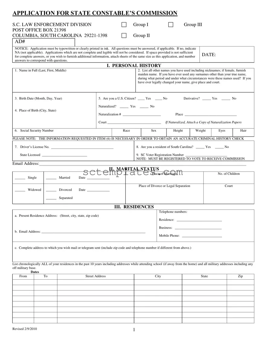 Fill Your Sc Application State Constable Template