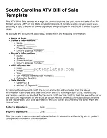 Legal South Carolina ATV Bill of Sale Form