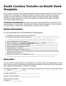 Legal South Carolina Transfer-on-Death Deed Form