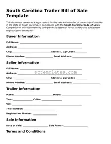 Legal South Carolina Trailer Bill of Sale Form