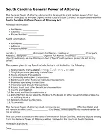 Legal South Carolina General Power of Attorney Form