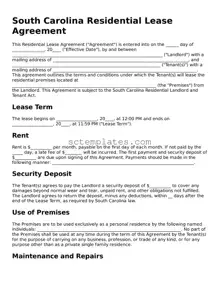 Legal South Carolina Residential Lease Agreement Form