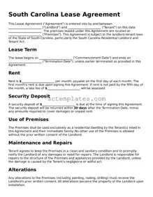 Legal South Carolina Lease Agreement Form