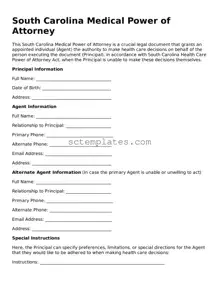 Legal South Carolina Medical Power of Attorney Form