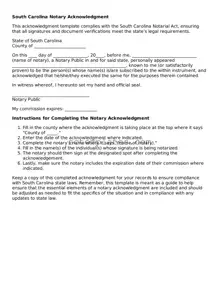 Legal South Carolina Notary Acknowledgement Form