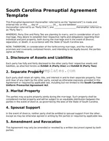 Legal South Carolina Prenuptial Agreement Form