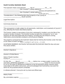 Legal South Carolina Quitclaim Deed Form
