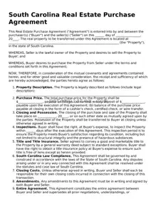 Legal South Carolina Real Estate Purchase Agreement Form