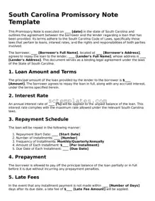 Legal South Carolina Promissory Note Form