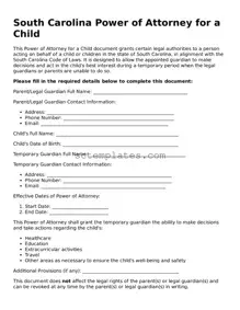 Legal South Carolina Power of Attorney for a Child Form