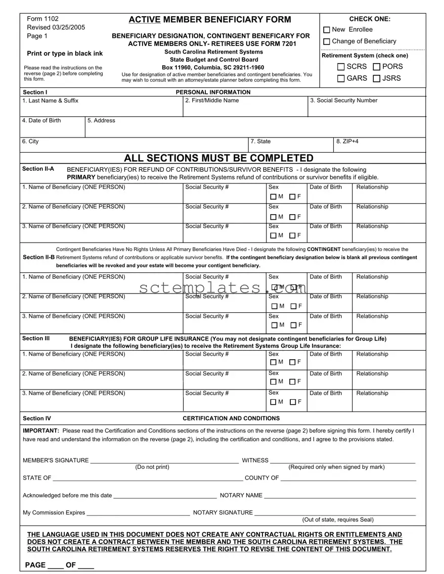 Fill Your South Carolina 1102 Template