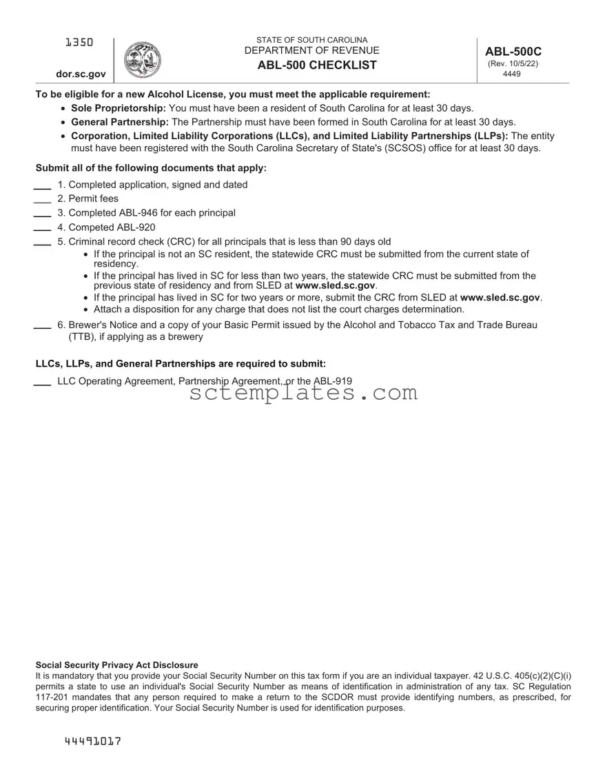 Fill Your South Carolina Abl Template