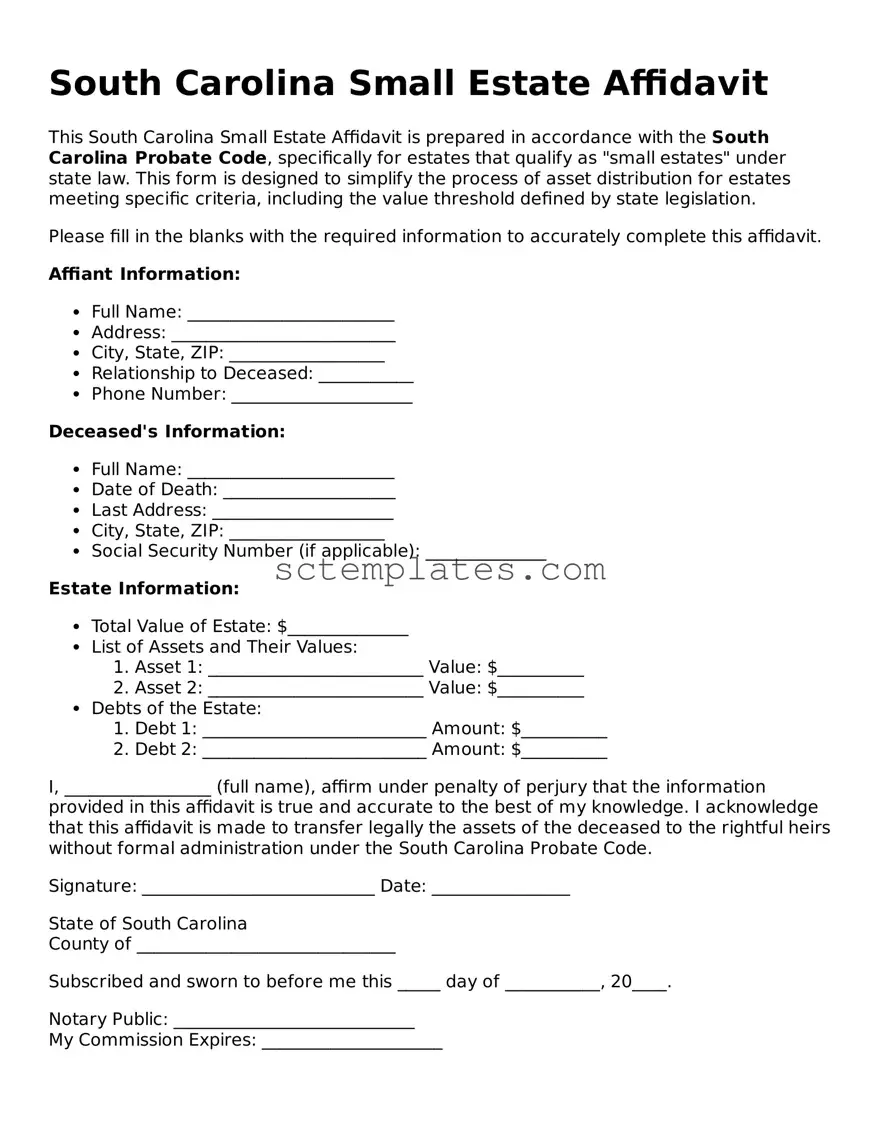 Legal South Carolina Small Estate Affidavit Form