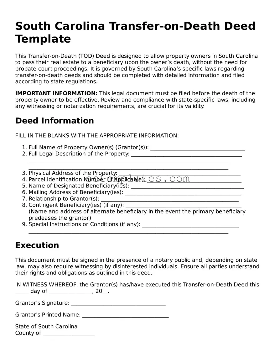 Legal South Carolina Transfer-on-Death Deed Form