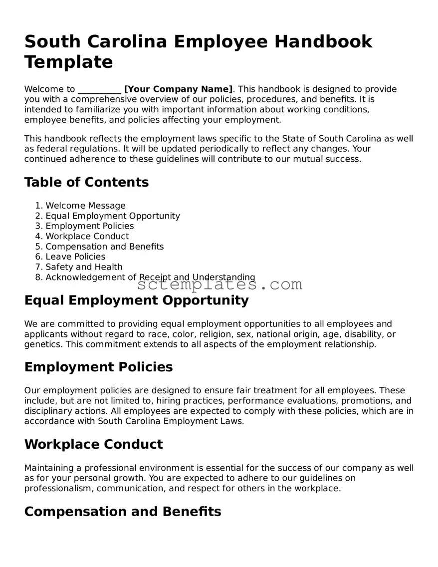 Legal South Carolina Employee Handbook Form