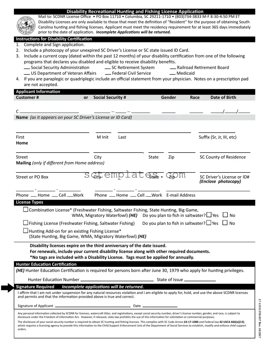 Fill Your South Carolina Hunting And Fishing License Template