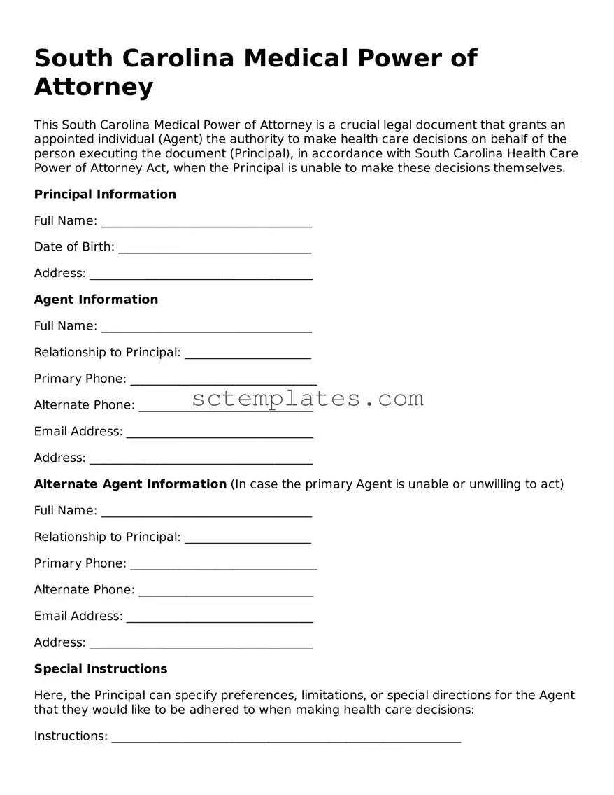 Legal South Carolina Medical Power of Attorney Form
