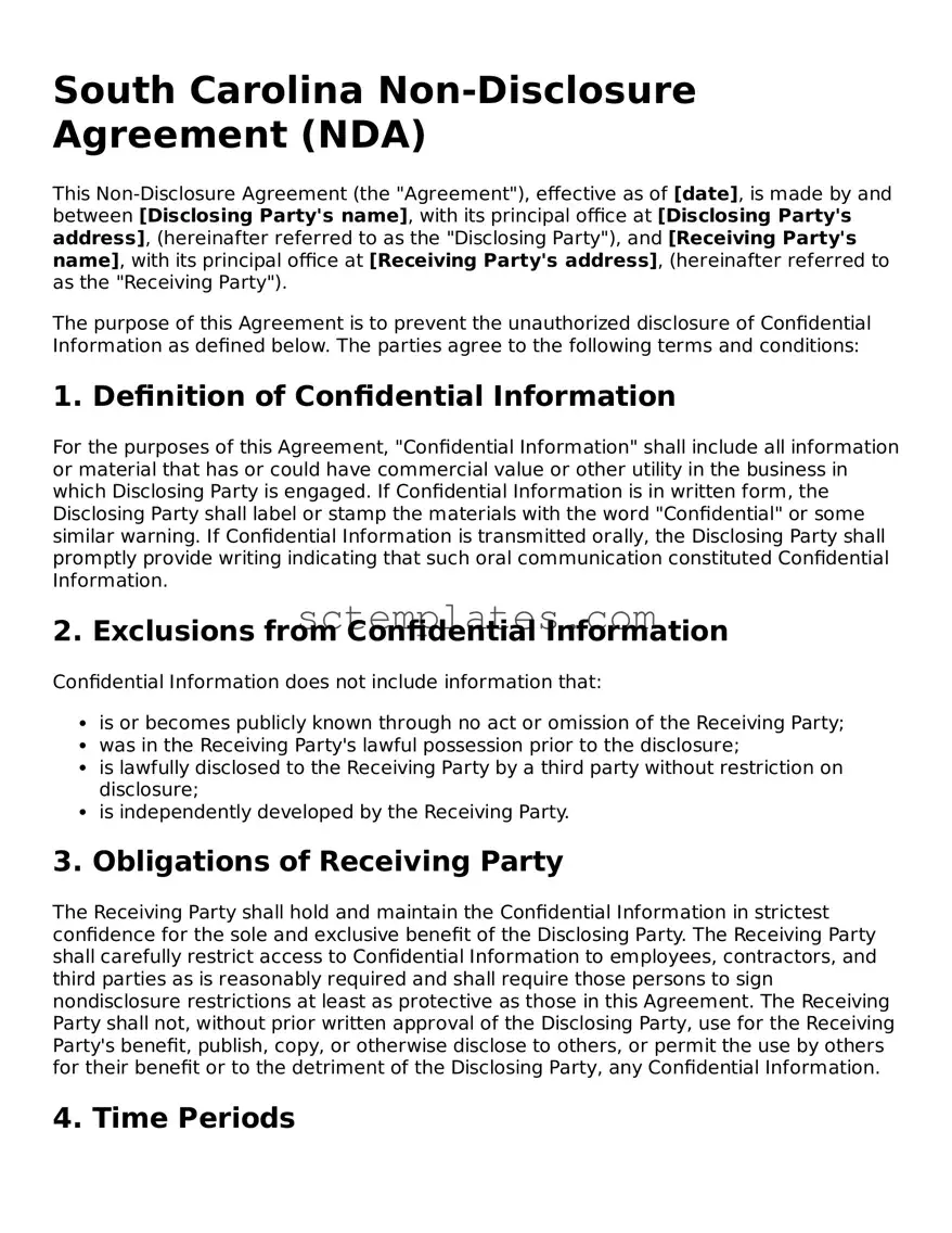 Legal South Carolina Non-disclosure Agreement Form