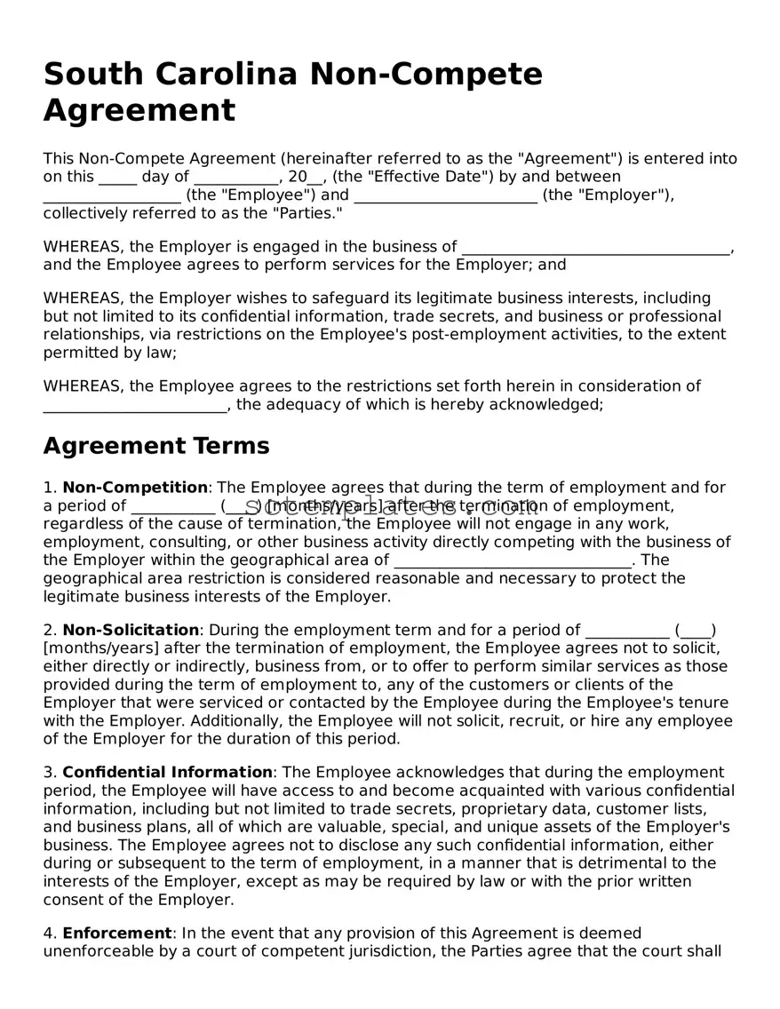 Legal South Carolina Non-compete Agreement Form