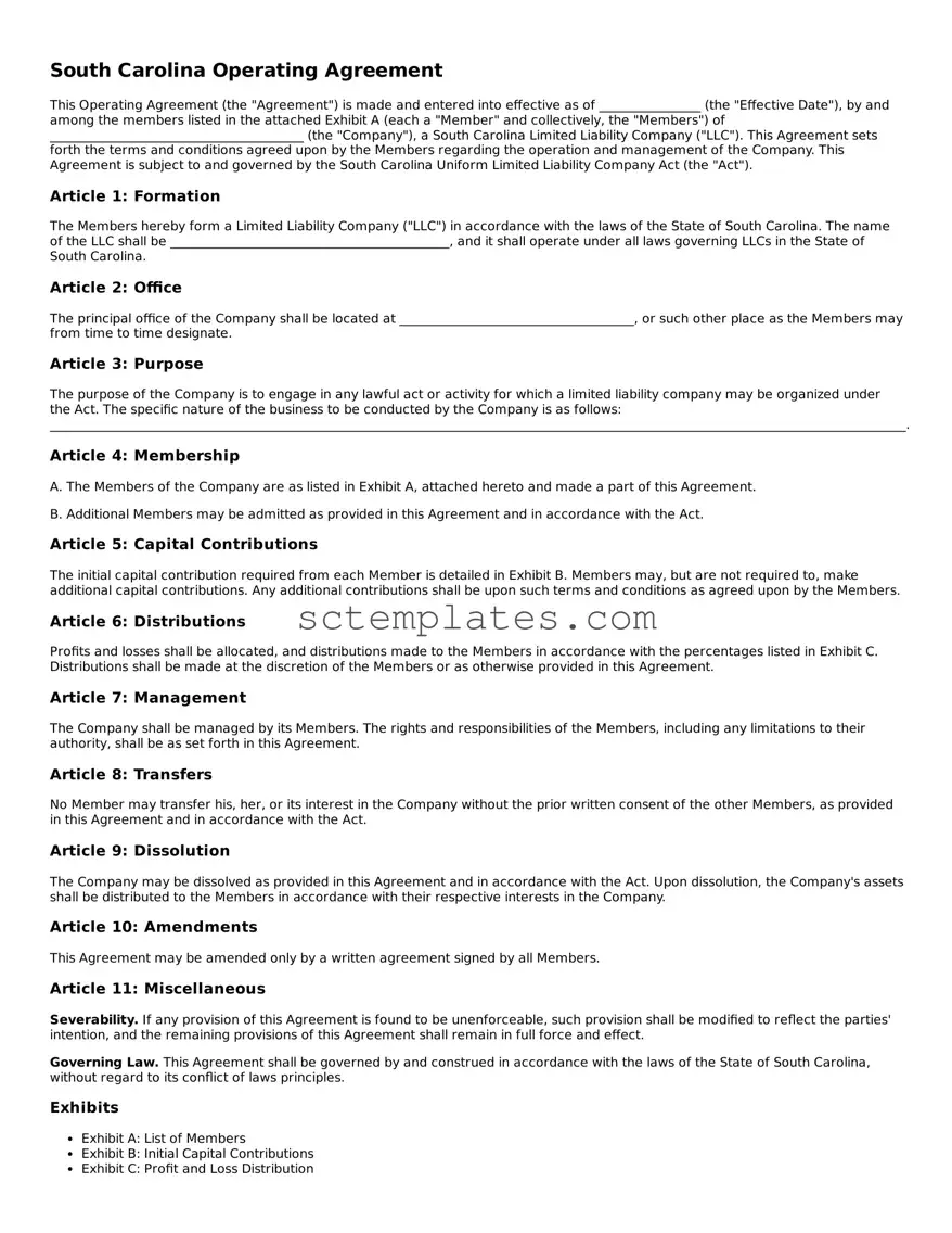 Legal South Carolina Operating Agreement Form