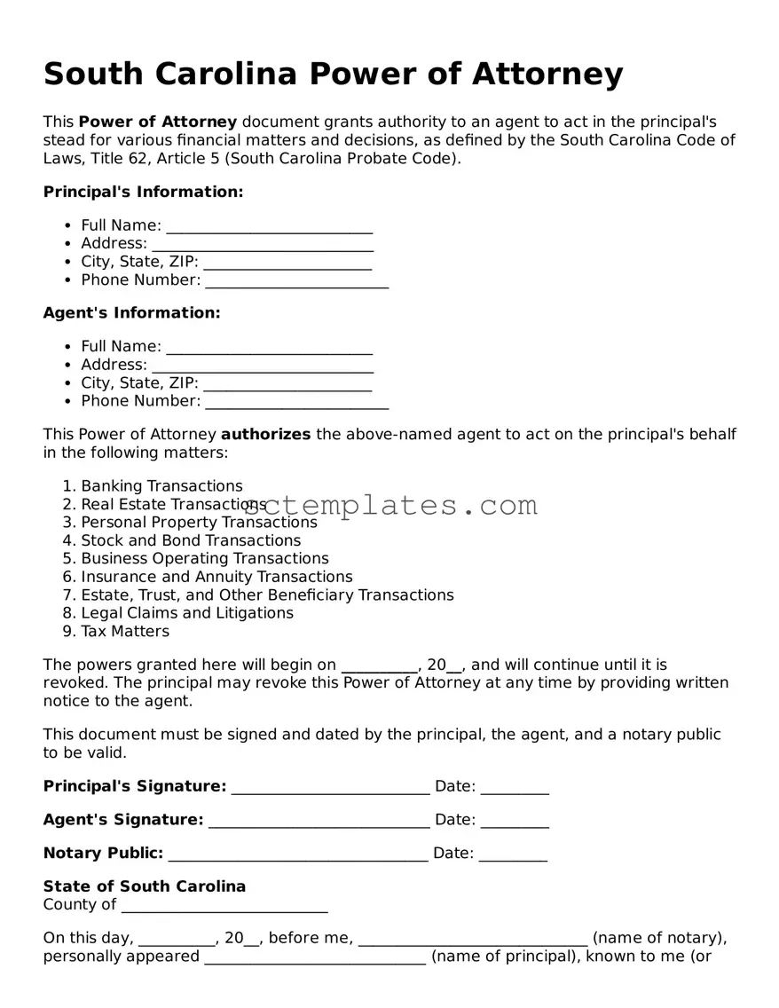 Legal South Carolina Power of Attorney Form