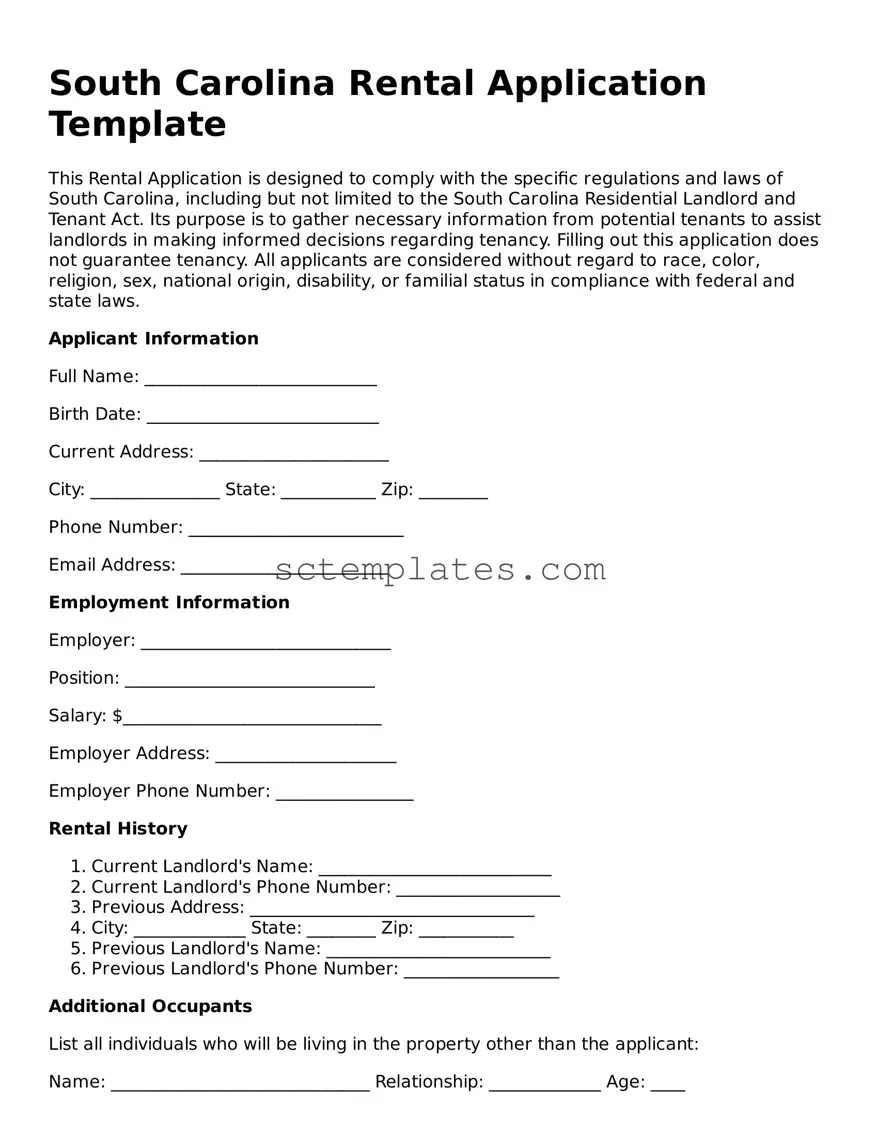 Legal South Carolina Rental Application Form