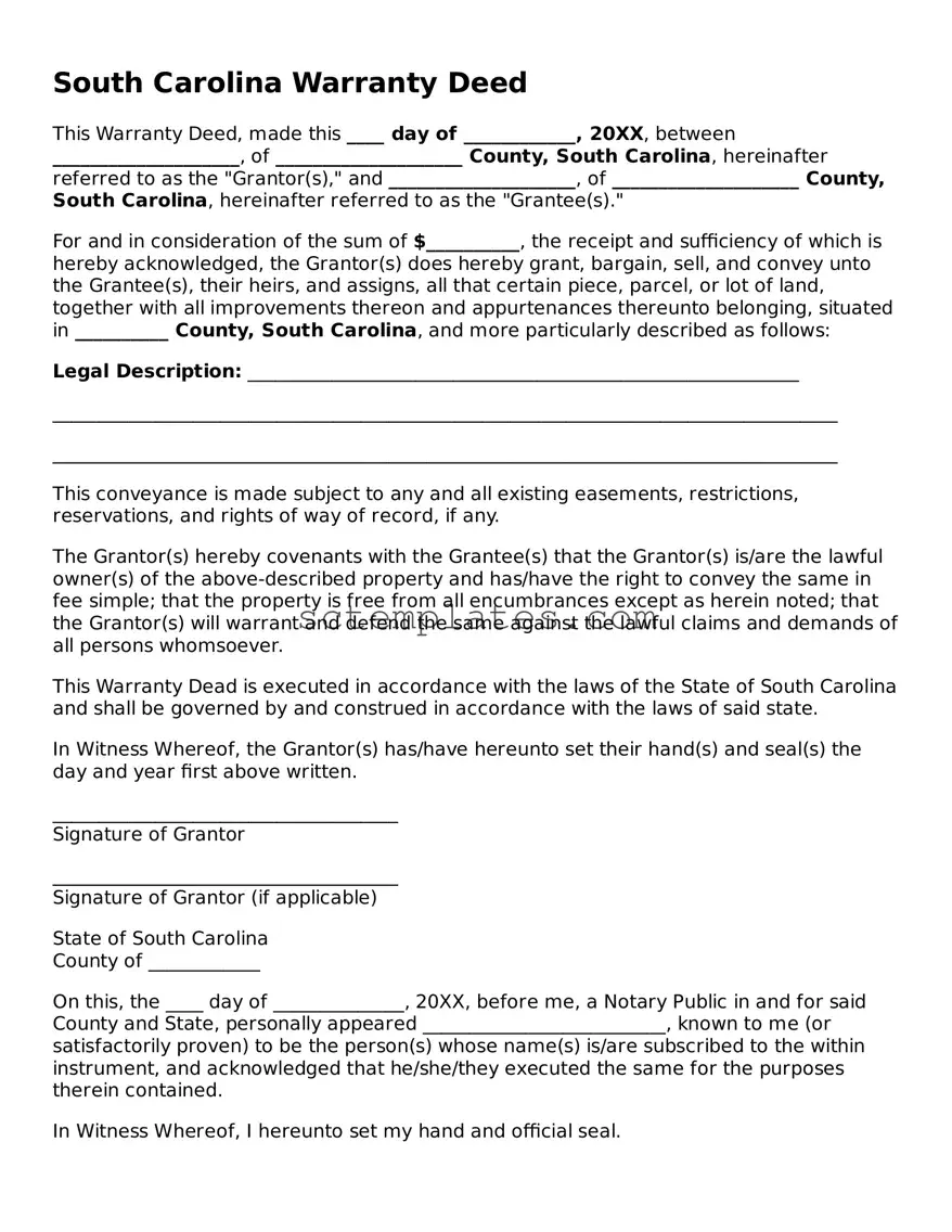 Legal South Carolina Deed Form